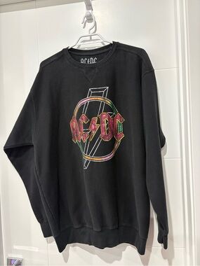 AC/DC Black Crewneck Sweater with Multicolor Metallic Logo